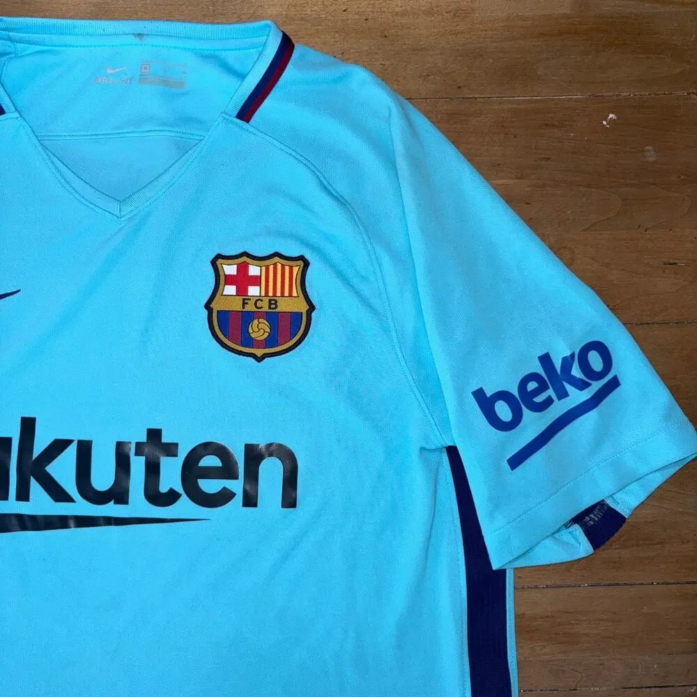Nike FC Barcelona 2017-18 Away Soccer Jersey Light Blue Rakuten Men’s